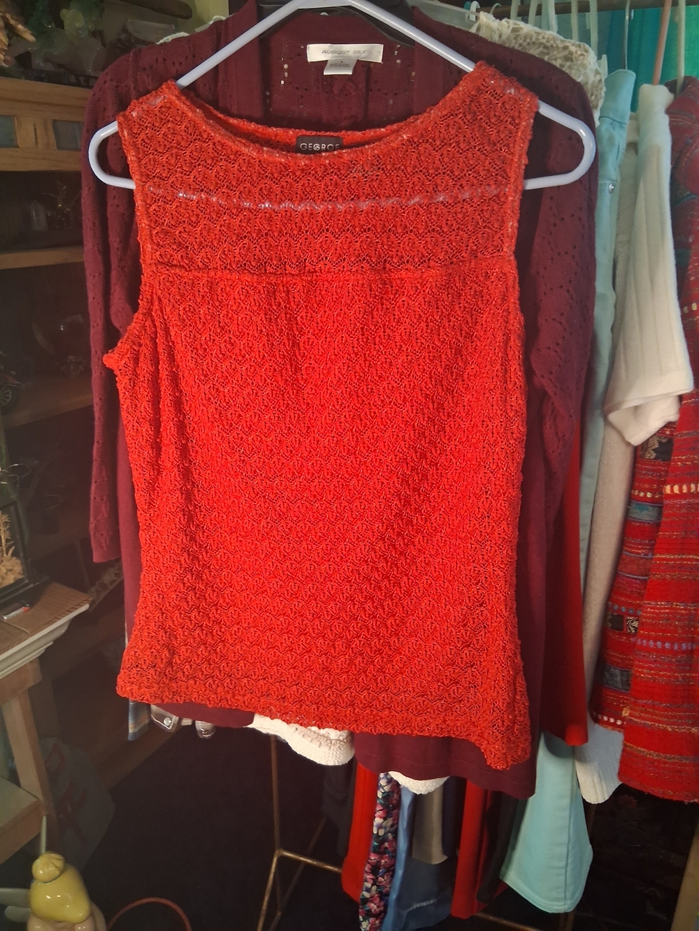 George Bright Orange Crochet Tank Top